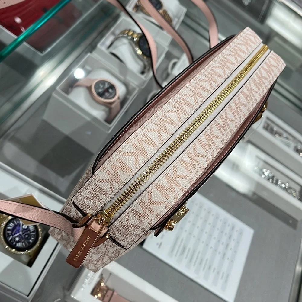 Michael Kors Jet Set Item Large East West Zip Chain Crossbody Optic White/Rs Gld